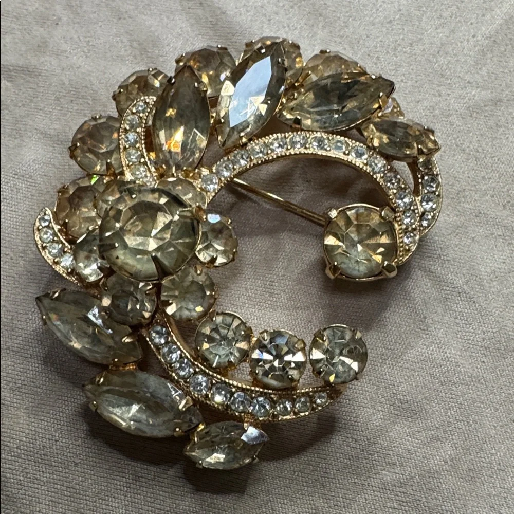 EISENBERG ICE BROOCH CRYSTALS VINTAGE Gold Tone c≈1950s Champagne & Clear STONES